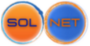 Marca SOL-NET em círculos laranja e azul